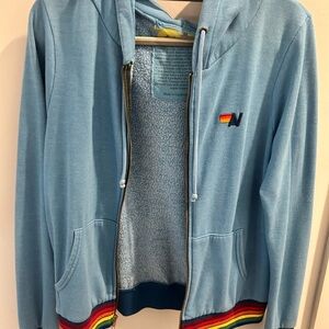 Aviator Nation Blue Hoodie with Rainbow Accents